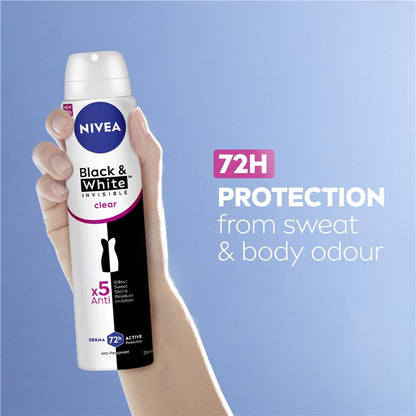 NIVEA Black & White 72H Clear Aerosol Deodorant 250ml