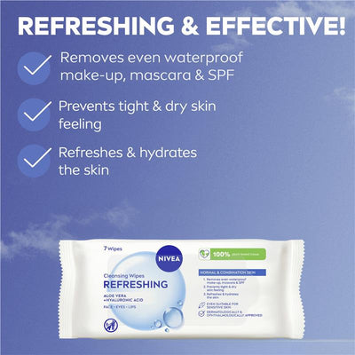 NIVEA 3in1 Refreshing Cleansing Wipes for Normal & Combination Skin - 7 Pack