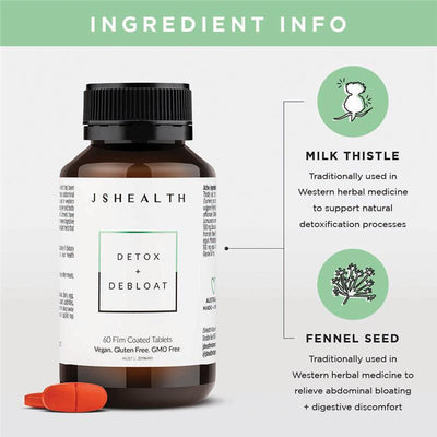 JSHEALTH Detox + Debloat Formula 60 Tablets - Natural Digestive Relief