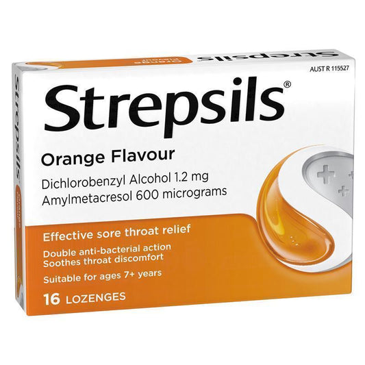 Strepsils Soothing Lozenges Orange 16pk - Double Antibacterial Sore Throat Relief-Auzzi Store
