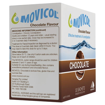 Movicol Adult Chocolate 30 Sachets - Effective Constipation Relief
