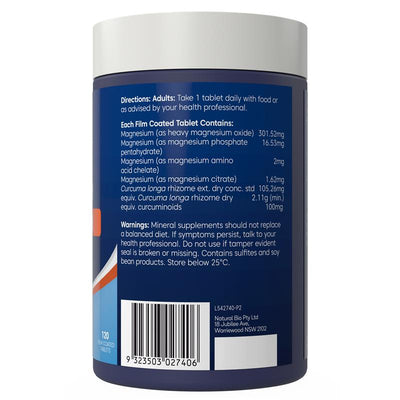 Bioglan Magnesium + Curcumin 120 Tablets – Joint & Muscle Support