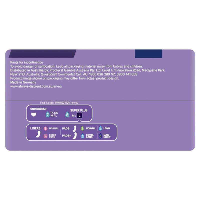 Always Discreet Night Underwear Large Pants 8 Pack - Ultimate Comfort for Incontinence