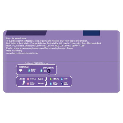 Always Discreet Night Underwear Large Pants 8 Pack - Ultimate Comfort for Incontinence