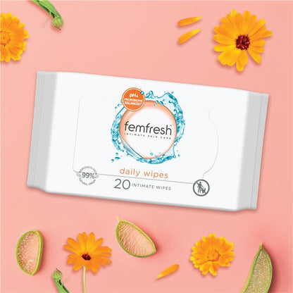 femfresh Daily Intimate Wipes - 20 Pack, Biodegradable & pH Balanced