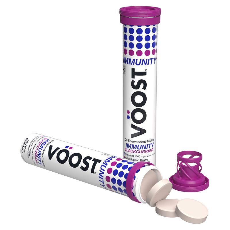Voost Immunity Blackcurrant Effervescent Tablets with Vitamin C & Zinc, 20