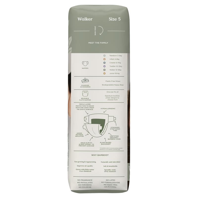 Tooshies Eco Nappies with Organic Bamboo Size 5 Walker (13-18kg) - 32 Pack