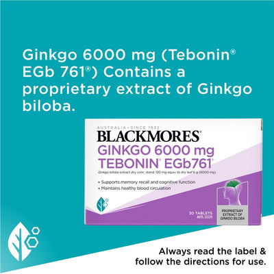 Blackmores Ginkgo 6000mg - 30 Tablets for Enhanced Brain Function