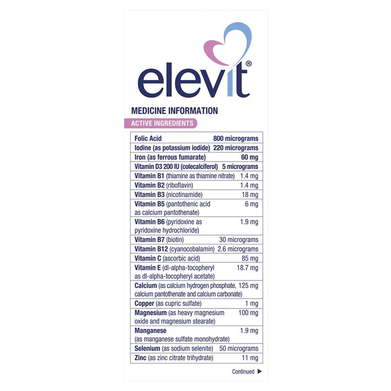 Elevit Prenatal Multivitamin Tablets - 100 Count with Folic Acid & Iron