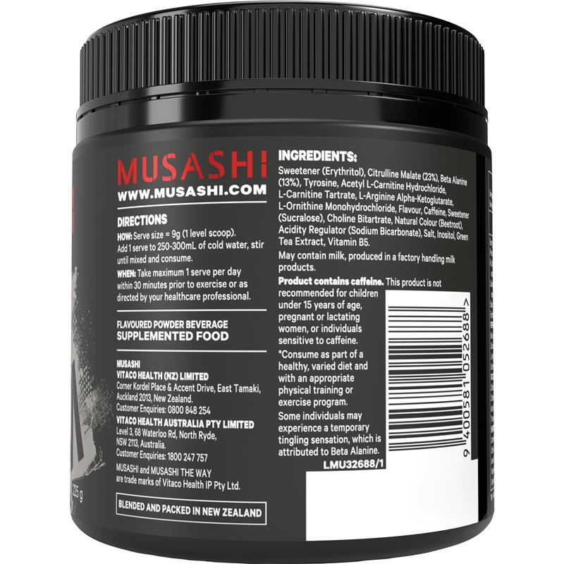 Musashi Pre Workout Shred Watermelon 225g - Thermogenic Energy Booster