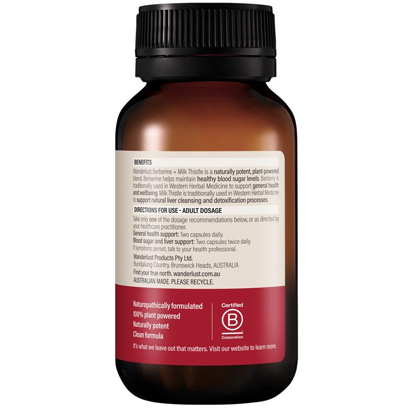 Wanderlust Berberine + Milk Thistle 120 Capsules - Natural Blood Sugar & Detox Support