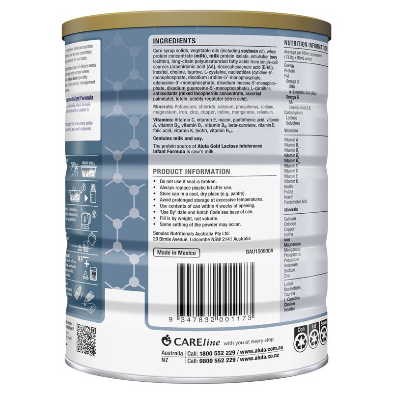 Alula Gold Lactose Intolerance Infant Formula 0-12 Months - 900g - Auzzi Store