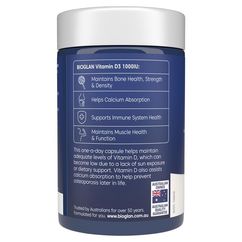 Bioglan Vitamin D3 1000IU, 250 Soft Capsules for Bone & Immune Support