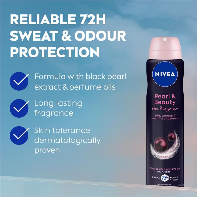 NIVEA Pearl & Beauty Deodorant Aerosol, Black Pearls, 72H Protection, 250ml
