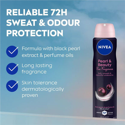 NIVEA Pearl & Beauty Deodorant Aerosol, Black Pearls, 72H Protection, 250ml