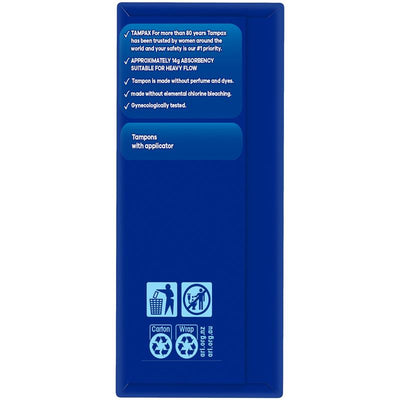 Tampax Super 14g Heavy Flow Tampons with Applicator - 20 Pack