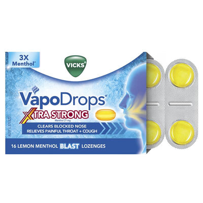 Vicks VapoDrops + Cough Xtra Strong Lemon Menthol Blast 16 Lozenges