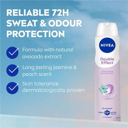 NIVEA Double Effect Avocado Deodorant Aerosol, 72H Protection, 250ml