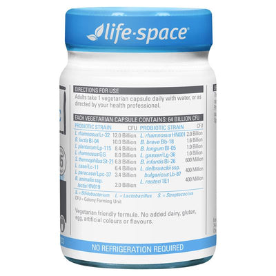 Life-Space Double Strength Probiotic 64B CFU, 15 Strains, 30 Capsules