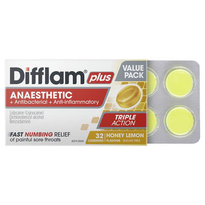 Difflam Plus Anaesthetic Honey & Lemon Lozenges - 32 Pack