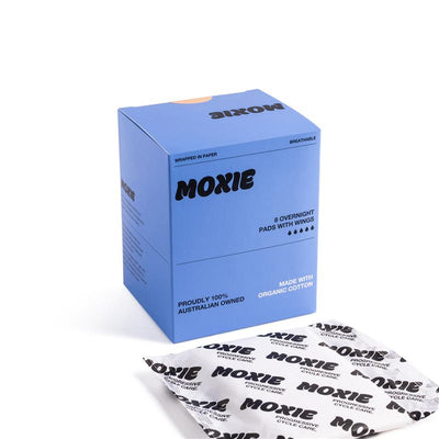 Moxie Organic Cotton Overnight Pads 8-Pack, Super Absorbent, Vegan