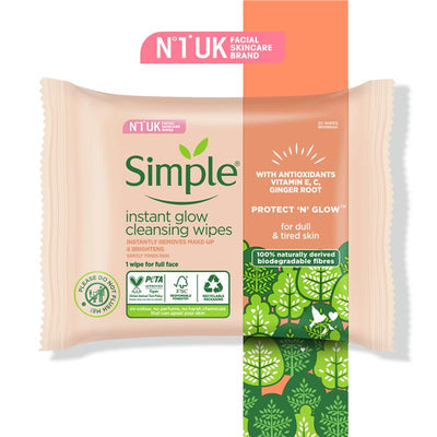 Simple Micellar Instant Glow Facial Wipes (20 Pack)