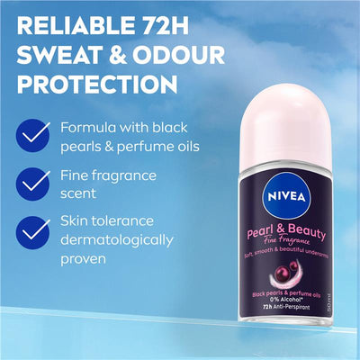 NIVEA Pearl And Beauty Fine Fragrance Black Pearls Roll On Deodorant 72H Protection 50ml