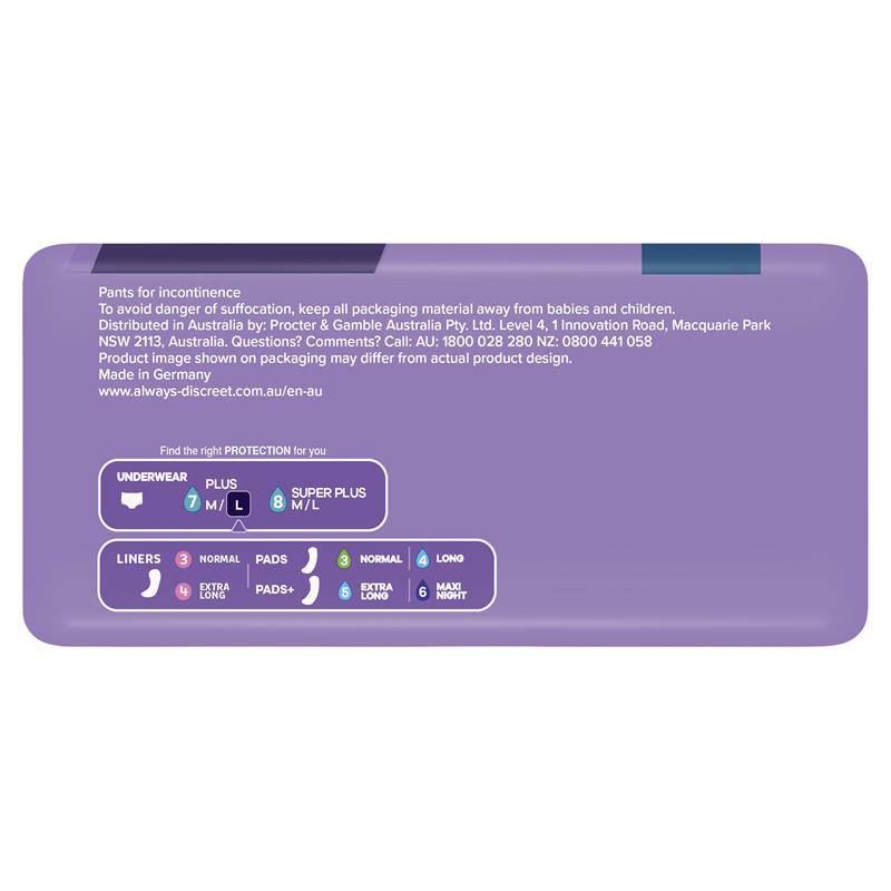 Always Discreet Level 6 Incontinence Underwear Large 8-Pack