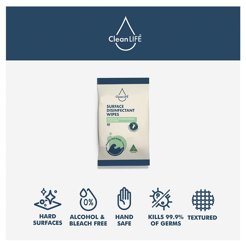 CleanLIFE Surface Disinfectant Wipes - 80 Pack