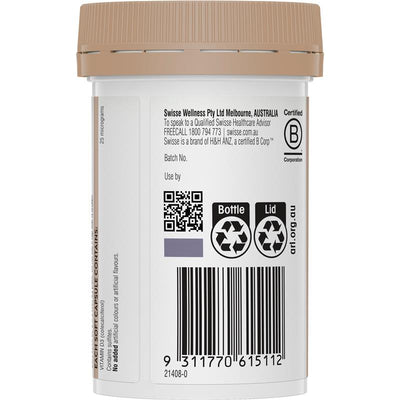 Swisse Vitamin D3 250 Capsules – Bone, Teeth & Immune Support