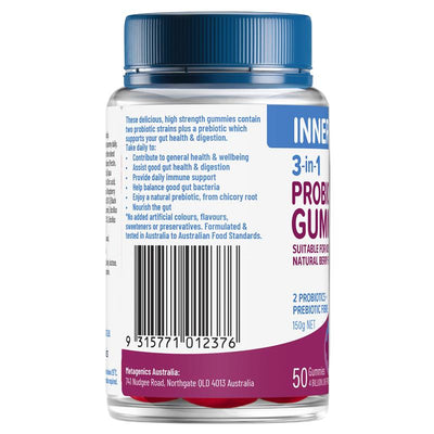 Inner Health 3 in 1 Probiotic Gummies 50 Pack - High-Strength Gut Support