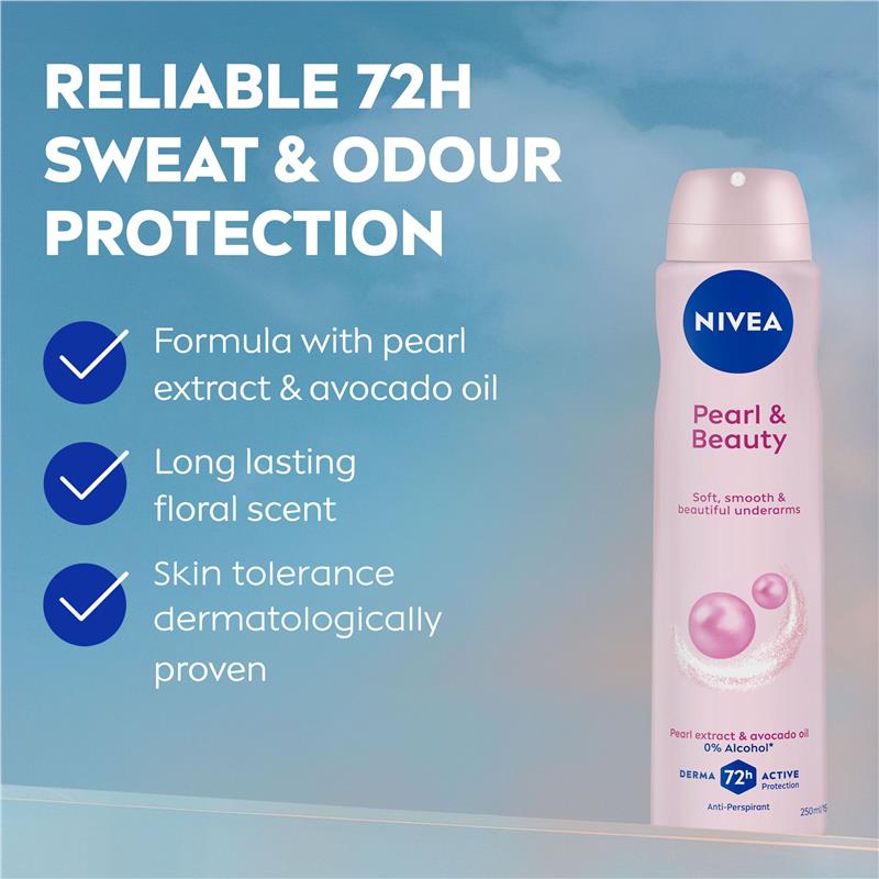 NIVEA Pearl & Beauty 72H Anti-Perspirant Deodorant Aerosol 250ml