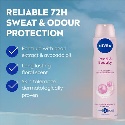 NIVEA Pearl & Beauty 72H Anti-Perspirant Deodorant Aerosol 250ml