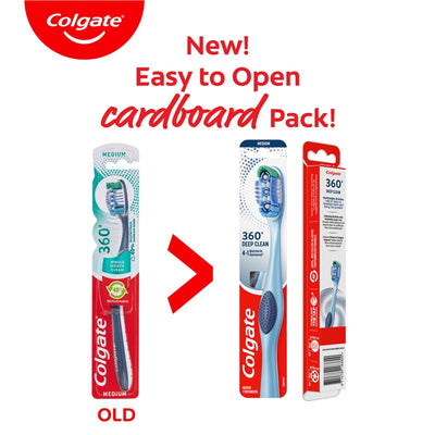 Colgate 360 Whole Mouth Clean Toothbrush - Medium Head for Comprehensive Oral Care