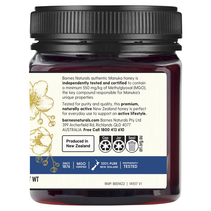 Barnes Naturals 1kg Certified MGO 550+ New Zealand Manuka Honey