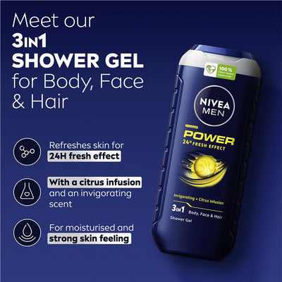 NIVEA MEN Power Refresh 3-IN-1 Shower Gel Body Wash 500ml