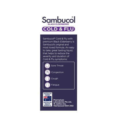 Sambucol Black Elderberry Cold & Flu Syrup 120ml - Natural Relief for Cold & Flu Symptoms