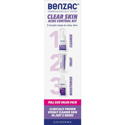 Benzac Acne Control 3 Step Starter Kit (50g + 130mL + 118mL)