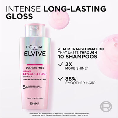 L'Oreal Paris Elvive Glycolic Gloss Shampoo 200ml - At-Home Hair Glossing Treatment