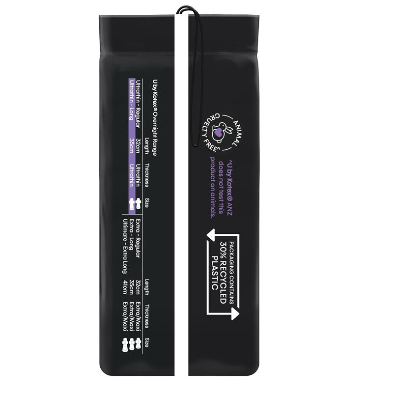 U by Kotex Overnight Ultrathin Pads, 35cm Long, 8-Pads with Secure Wings