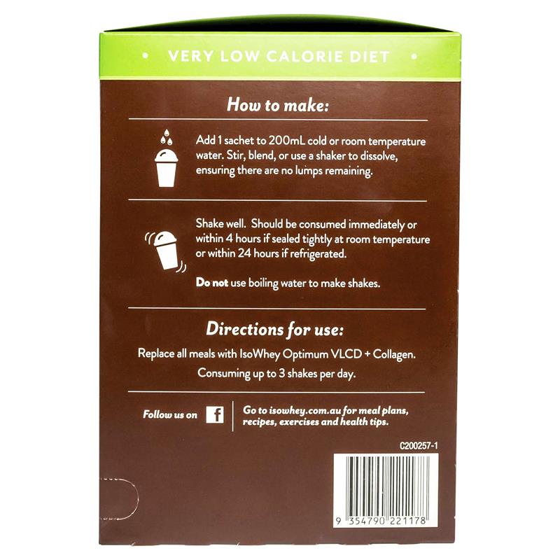 IsoWhey Optimum VLCD Shake + Collagen Chocolate Fudge 18 x 55g - Effective Weight Loss Solution