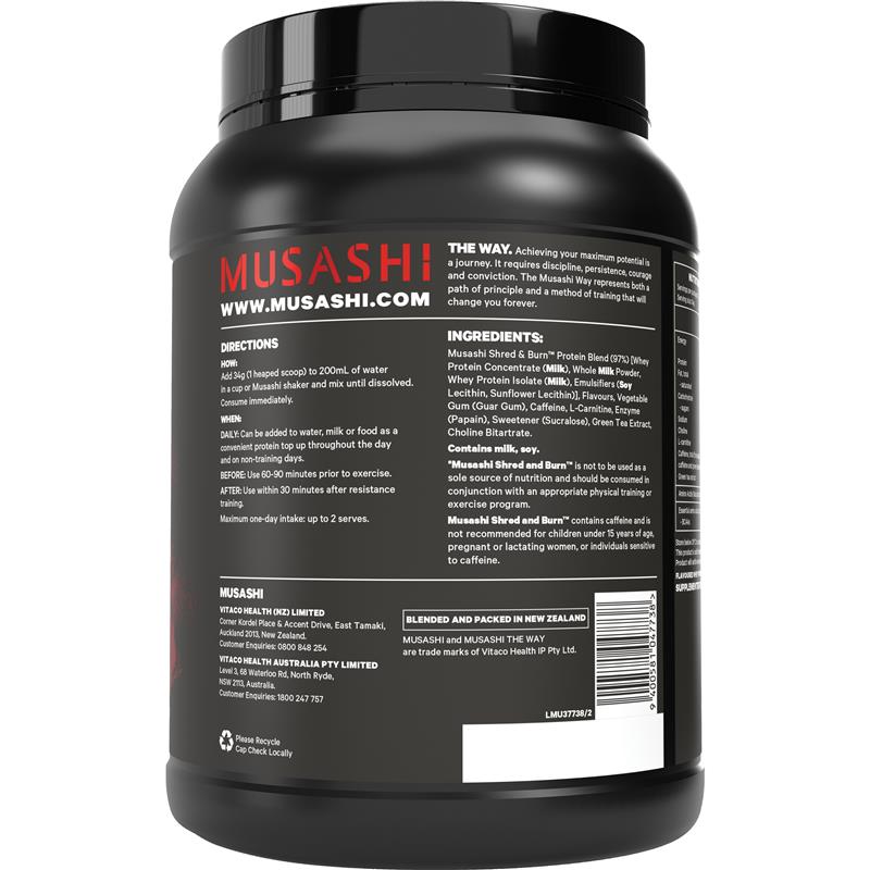 Musashi Shred And Burn Thermogenic Protein Formula - Vanilla 900g - Auzzi Store
