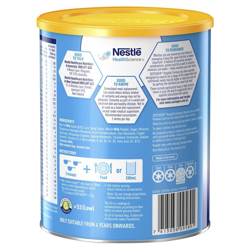 Sustagen Hospital Formula Nutritional Supplement - Neutral Flavour, 840g - Auzzi Store