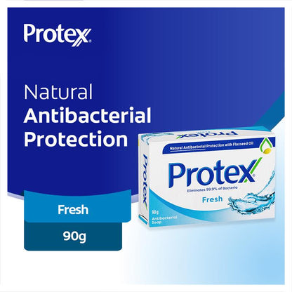 Protex Fresh Antibacterial Bar Soap 90g – 99.9% Bacteria Protection, Flaxseed Oil
