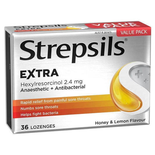 Strepsils Extra Sore Throat Lozenges - Honey & Lemon, 36 Pack - Auzzi Store
