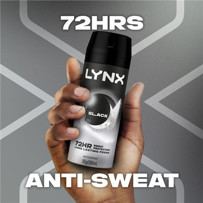 LYNX Black 165ml Antiperspirant Aerosol for Men – 72H Protection