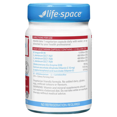 Life-Space Probiotic with CoQ10 & Vitamins C/E for Cholesterol Support - 50 Caps