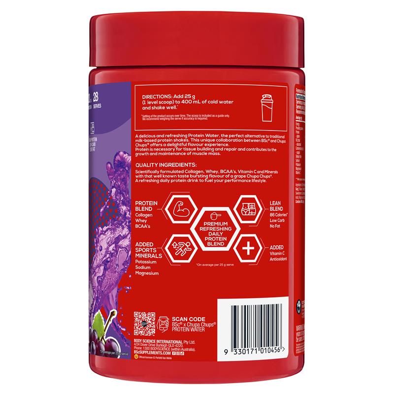 BSc x Chupa Chups Protein Water Grape 700g - Natural Muscle Strength Booster