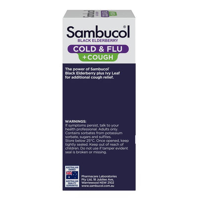 Sambucol Cold & Flu + Cough Liquid 250ml - Effective Relief for Adults