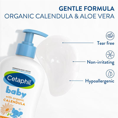 Cetaphil Baby Calendula Wash & Shampoo 400ml - Gentle & Tear-Free